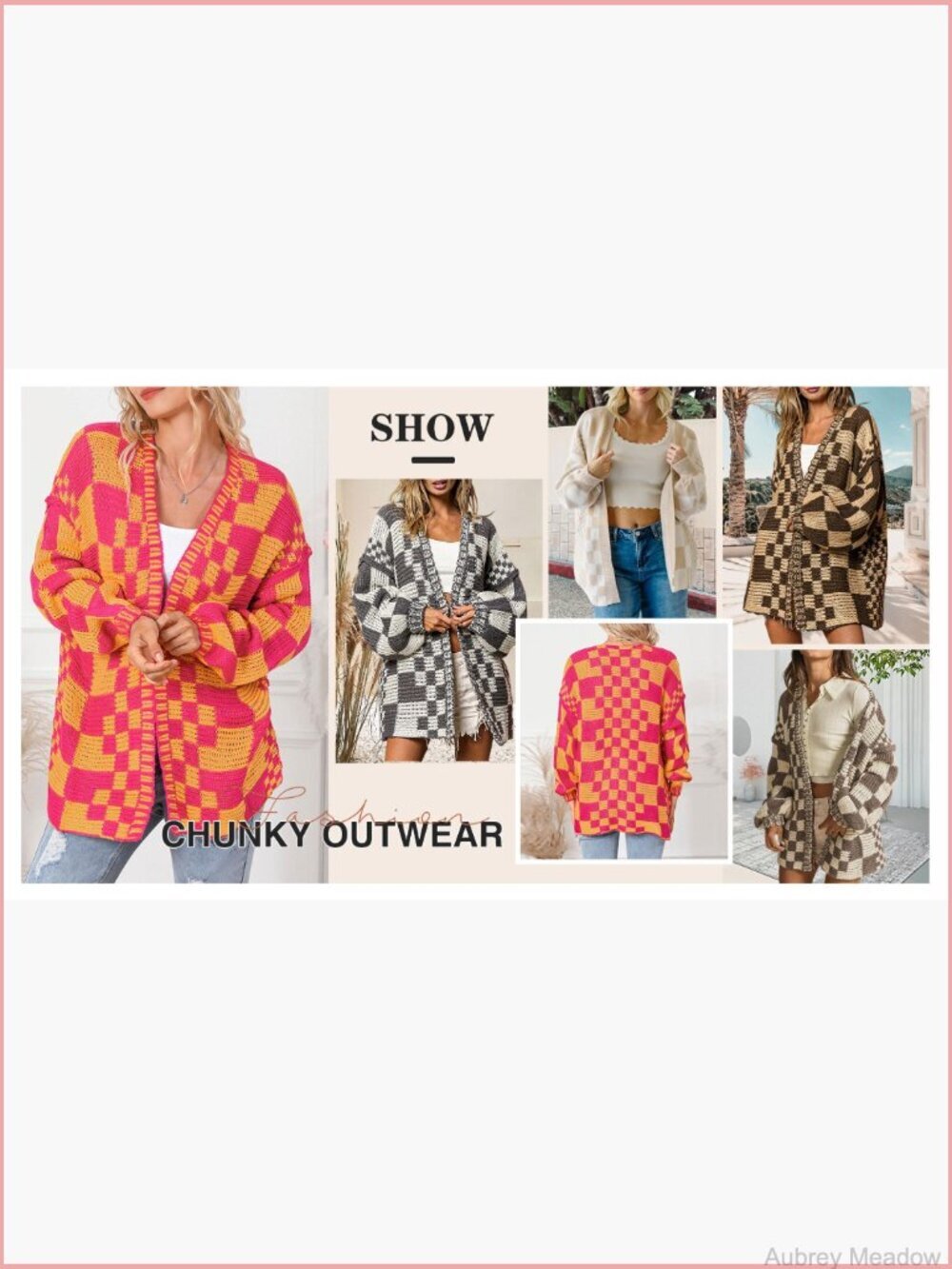 Open Front Chunky Knit Cardigan Sweater Long Sleeve Plaid - Picture 7 of 7